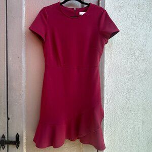 Maroon London Times dress fit & flare with ruffle, Medium Petite MP deep red